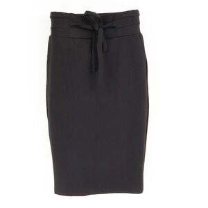 Classic Concepts Pencil Skirt Womens Sz S Black Stretch Elastic Waist Front‎ Tie